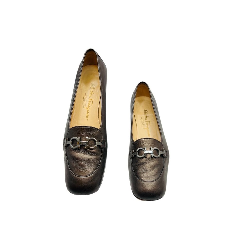 Salvatore Ferragamo School Espresso Napa Calf Leather S.F. Logo Hardware 9.5AA - Picture 4 of 11